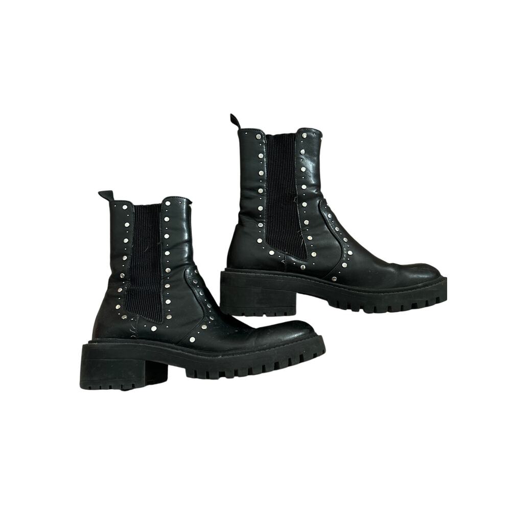 Zara Studded Chelsea Boots Black 39 Biker Combat Goth Club